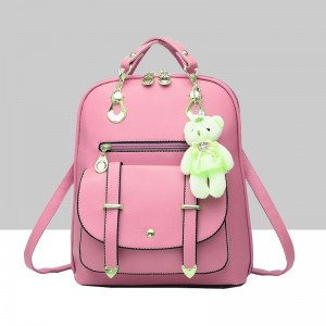 Teddy Bear Hanging Stylish Leather Backpack-Pink
