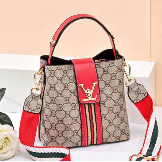 Designer Printed Contrast Ladies Shoulder Handbag - Red image
