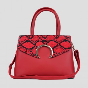 Snake Pattern Zip Closure Tote Shoulder Handbag - Red