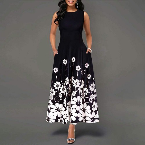 Round Neck Floral printed Long Sleeves Maxi Dress 