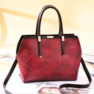 Decent Look Stitched With Dark Chocolate Color Belt & Handle Bag - Red