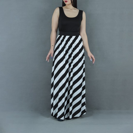 Stylish Striped Print Sleeveless Long Dress - Black 