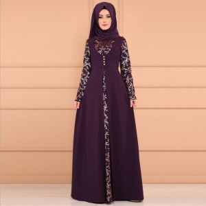 Arabic Elegant Style Long Sleeved Maxi Dress -Purple