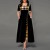 Buttoned Plaid Stitched Mid sleeve Long Dress-Black