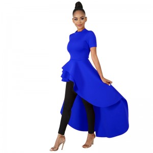 Asymmetric Short Sleeve Evening Dress -Blue