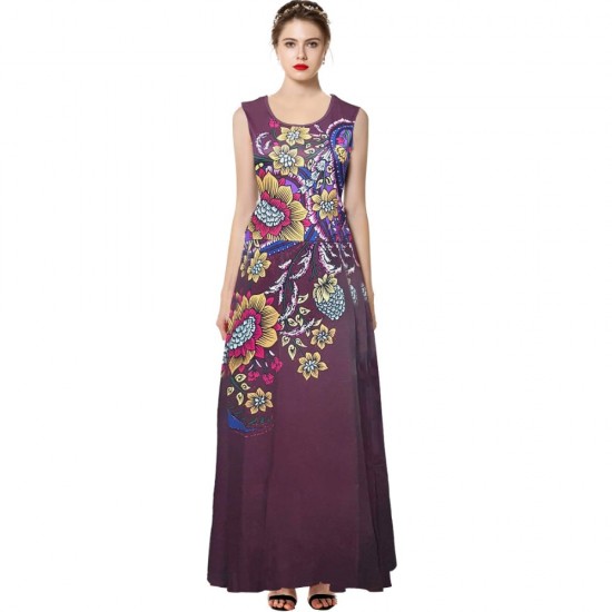 Versatile Floral Print Sleeveless Maxi Dress 