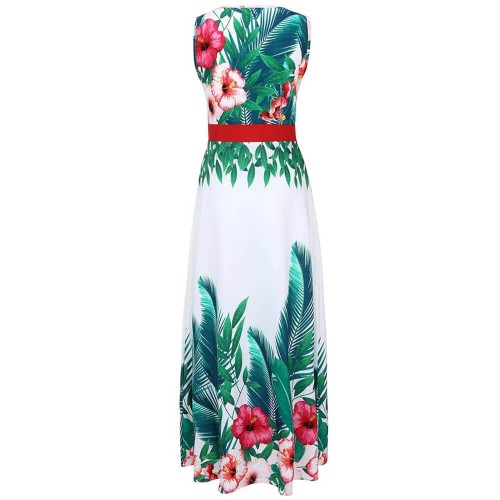 Mexican Style Chiffon Floral Sleeveless Maxi Dress 