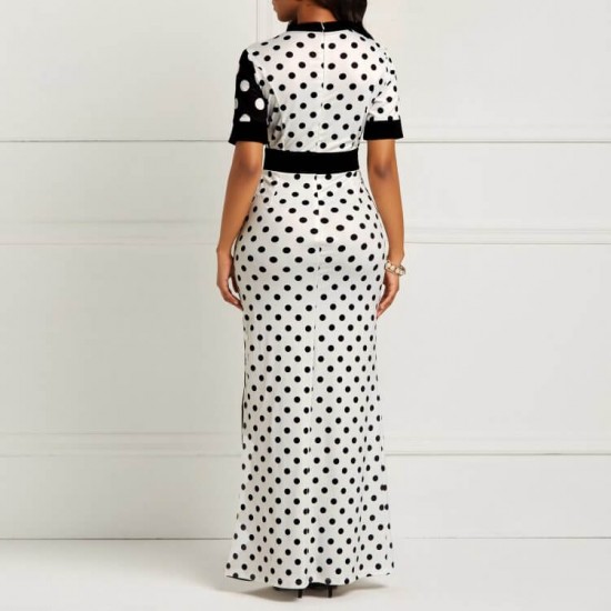 Polka Dot Mid Waist Short Sleeved Maxi Dress -Black image