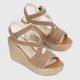 Roman Style Cross Strap Buckle Wedge Sandals -Brown image