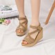 Roman Style Cross Strap Buckle Wedge Sandals -Brown image