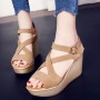 Roman Style Cross Strap Buckle Wedge Sandals -Brown
