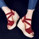 Roman Style Cross Strap Buckle Wedge Sandals -Red image