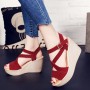 Roman Style Cross Strap Buckle Wedge Sandals -Red