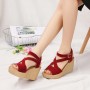 Roman Style Cross Strap Buckle Wedge Sandals -Red