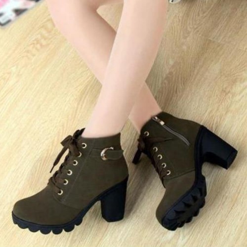 Martin Style Round Toe Lace up Ankle Boots -Green image