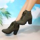 Martin Style Round Toe Lace up Ankle Boots -Green image