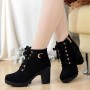 Martin Style Round Toe Lace up Ankle Boots -Black