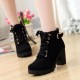 Martin Style Round Toe Lace up Ankle Boots -Black image