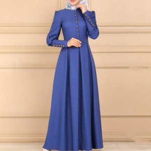 Front Button Long Sleeved kaftan Dress -Blue