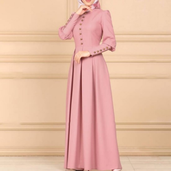 Front Button Long Sleeved kaftan Dress -Pink image