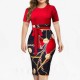 Casual Belted Body Con Mid calf Mini Dress -Red image