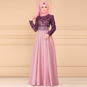Vintage Style High Waist Arabic Maxi Dress- Pink