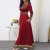 Retro Style Ethnic Printed High Waist Long Dress- Red
