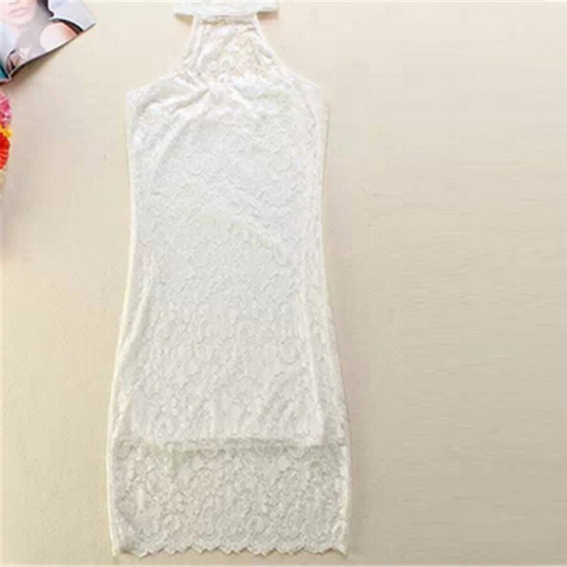 American Style Hanging Neck Lace Party Mini Dress-White image