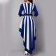 Striped Cross Border Sleeve Irregular Long Dress