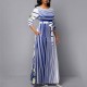 Irregular Pattern stripe Printed Arabic Style Long Swing Dress -Blue image