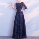 Ruffle Elegant Sequins Lace Short Sleeve Party Dress -Blue image