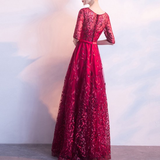 Ruffle Elegant Sequins Lace Short Sleeve Party Dress 