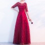 Ruffle Elegant Sequins Lace Short Sleeve Party Dress -Red