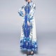 Retro Palace Printed Lapel Long-sleeved Maxi Dress - Blue image