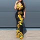 Cross Border Sleeveless Sunflower Printed Slit Maxi Dress -Black image