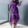 Lace Patchwork Hollow Out Lace Romper Maxi Dress -Purple