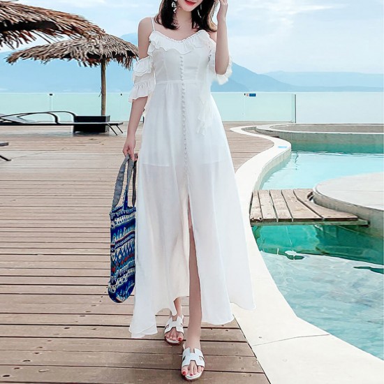 Buy Strapy Short Sleeve Off Shoulder Elegant Dress - White | Fashion ...