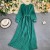 Retro Knitted Ribbed Long Sleeve Casual Jumpsuit -Green