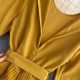 Retro Knitted Ribbed Long Sleeve Casual Jumpsuit -Yellow image