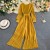 Retro Knitted Ribbed Long Sleeve Casual Jumpsuit -Yellow