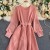Retro Knitted Ribbed Long Sleeve Casual Jumpsuit -Pink