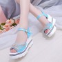 Wedge Platform Ankle Strap Open Toe Sandals -Light Blue