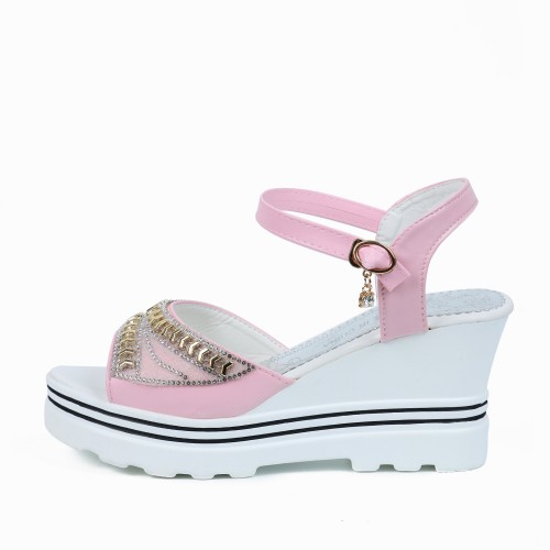 Wedge Platform Ankle Strap Open Toe Sandals -Pink image