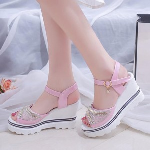 Wedge Platform Ankle Strap Open Toe Sandals -Pink