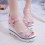 Wedge Platform Ankle Strap Open Toe Sandals -Pink