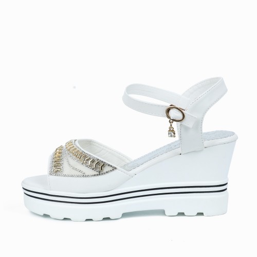 Wedge Platform Ankle Strap Open Toe Sandals -White image
