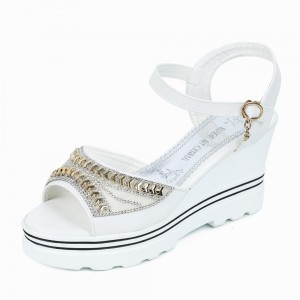 Wedge Platform Ankle Strap Open Toe Sandals -White