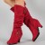 Soft Suede Belt Buckle Wide Calf High Heel Boots - Red