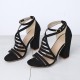 Flock Fashion Ankle Strap High Heel Sandals -Black image