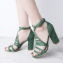 Flock Fashion Ankle Strap High Heel Sandals -Green